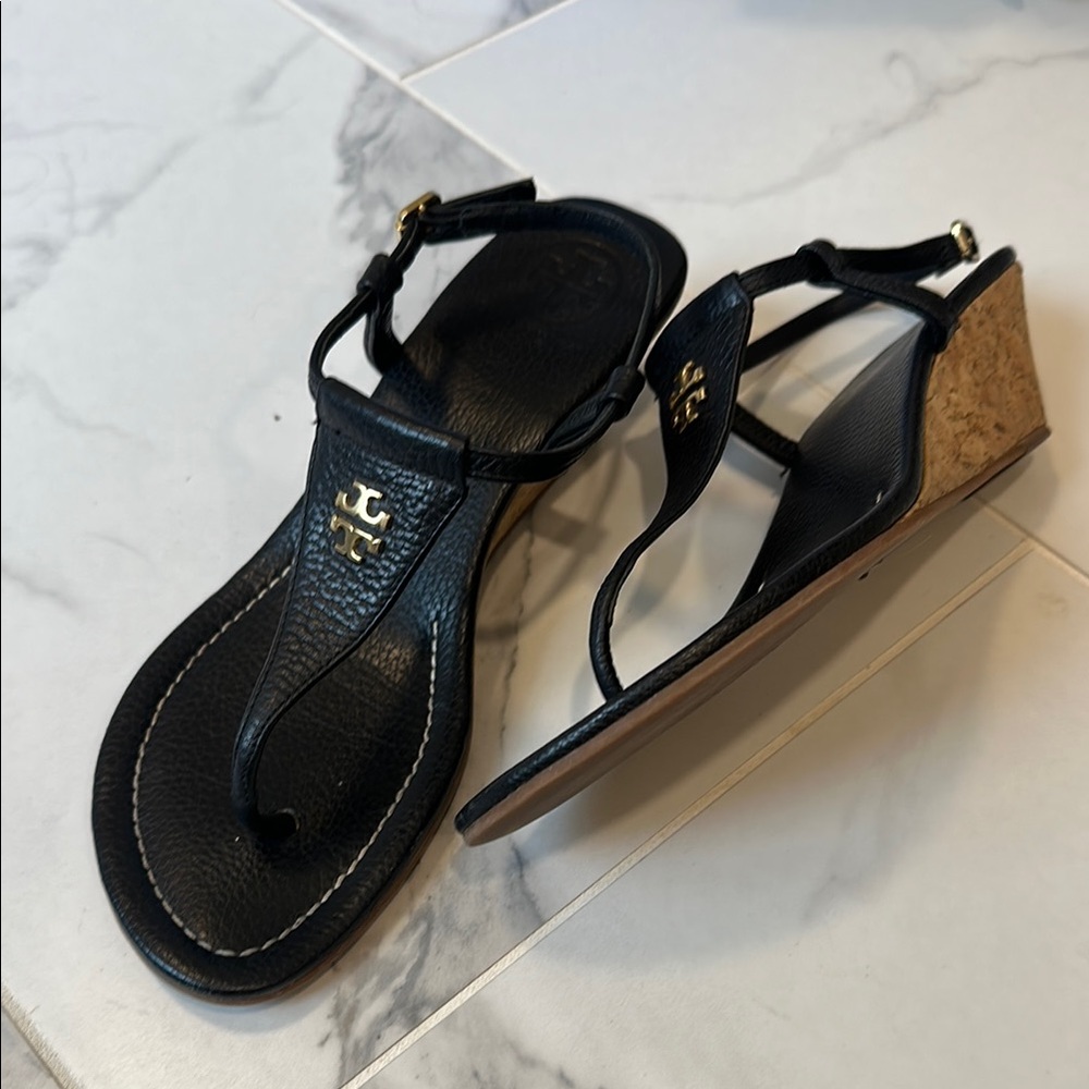 Tory Burch Black Wedge Sandals